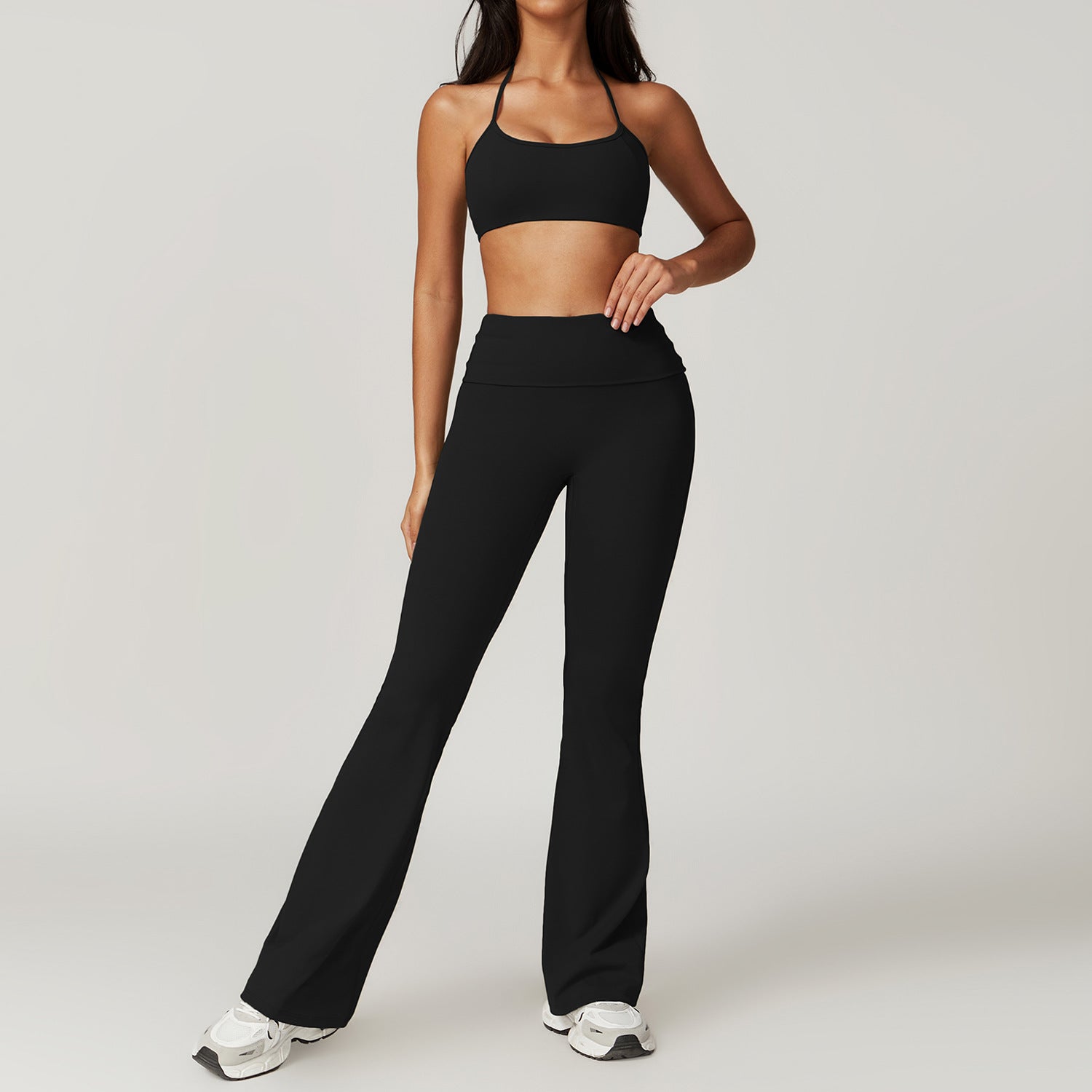 Dames Tweedelige Sneldrogend Naadloze Sportieve Yoga Set met Flare Pant en Top | Damoria