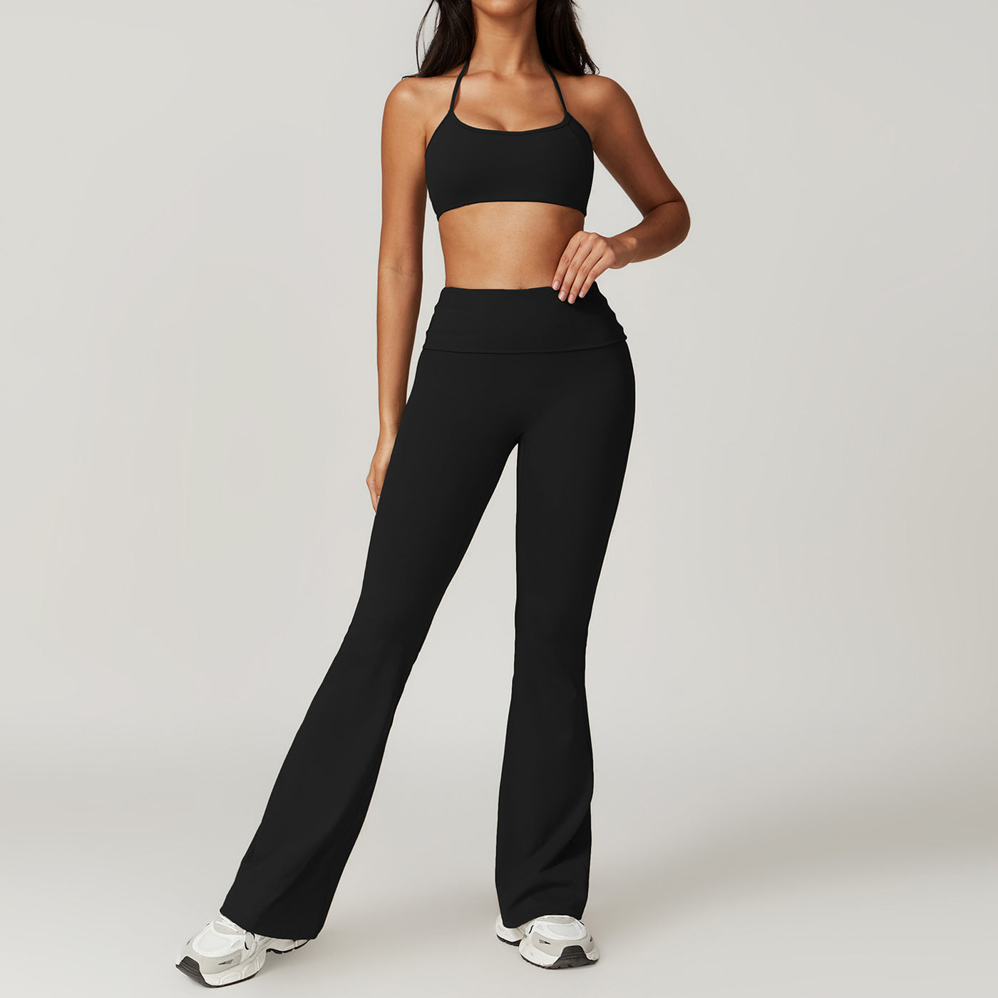 Dames Tweedelige Sneldrogend Naadloze Sportieve Yoga Set met Flare Pant en Top | Damoria