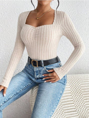 Dames Gebreide Rib Top met Geplooide Voorzijde | Tency