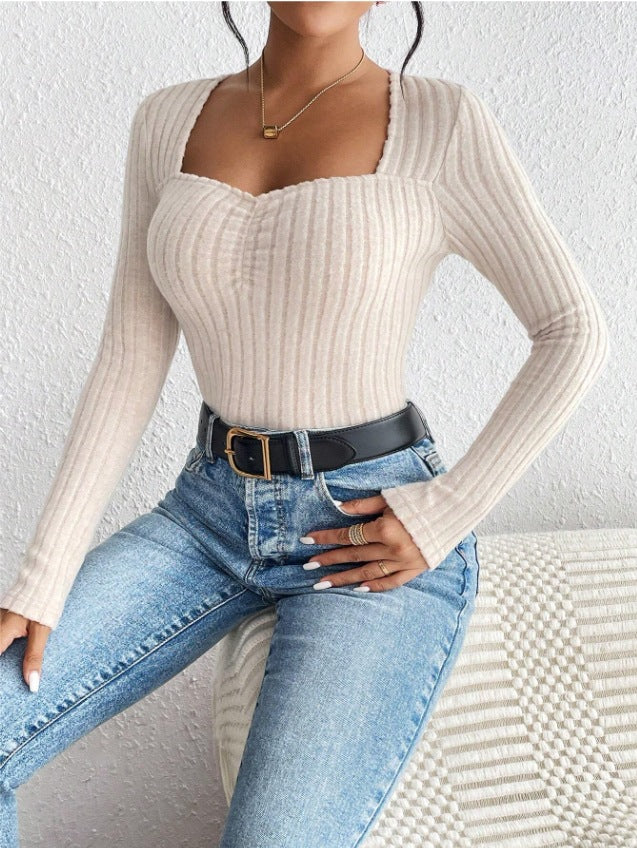 Dames Gebreide Rib Top met Geplooide Voorzijde | Tency