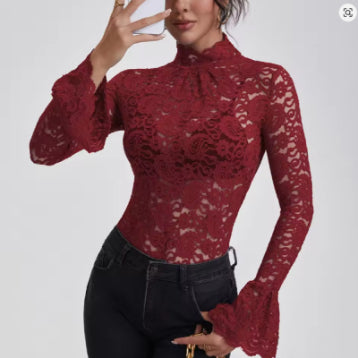 Dames Elegante Kanten Top met Paisley Patroon en Uitlopende Mouwen | Tindra