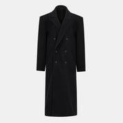 Dames Elegante Trendy Lange Wollen Look Jas met Reverskraag en Double Breasted Knoop Sluiting | Bathea