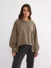 Dames Trendy Unieke Warme Stijlvolle Los Vallende Sweater met Raw Edge Details | Rewaria