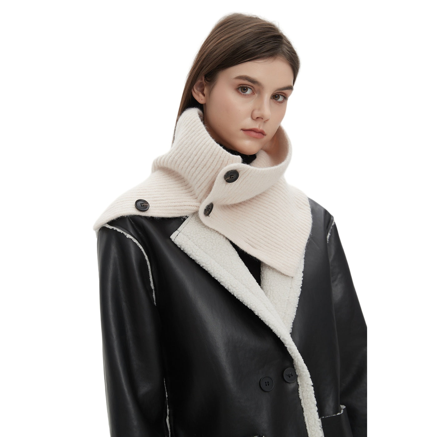 Dames Eigentijdse Warme Gebreide Col Sjaal met Knopen | Laverne