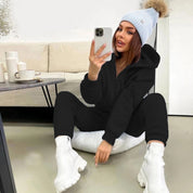 Dames Trendy Basic Tweedelige Joggingpak met Jogger en Hoodie Vest | Dorila