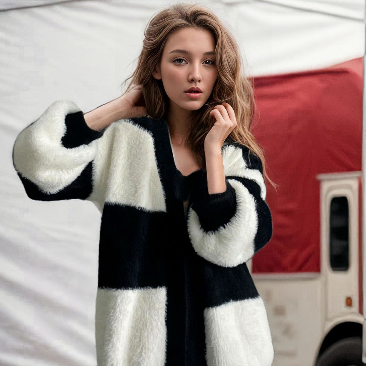 Dames Losvallende Trendy Gebreide Gestreepte Vest | Revera