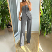 Dames Stijlvolle Set Strapless Top & Wijde Pantalon | Donna