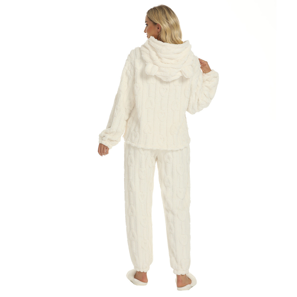 Dames Comfortabele Trendy Teddy Pyjama Set met Oortjes en Hartjes Print | Fedde