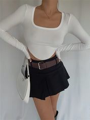 Dames Geribde Crop Top met Vierkante Hals | Thigeny
