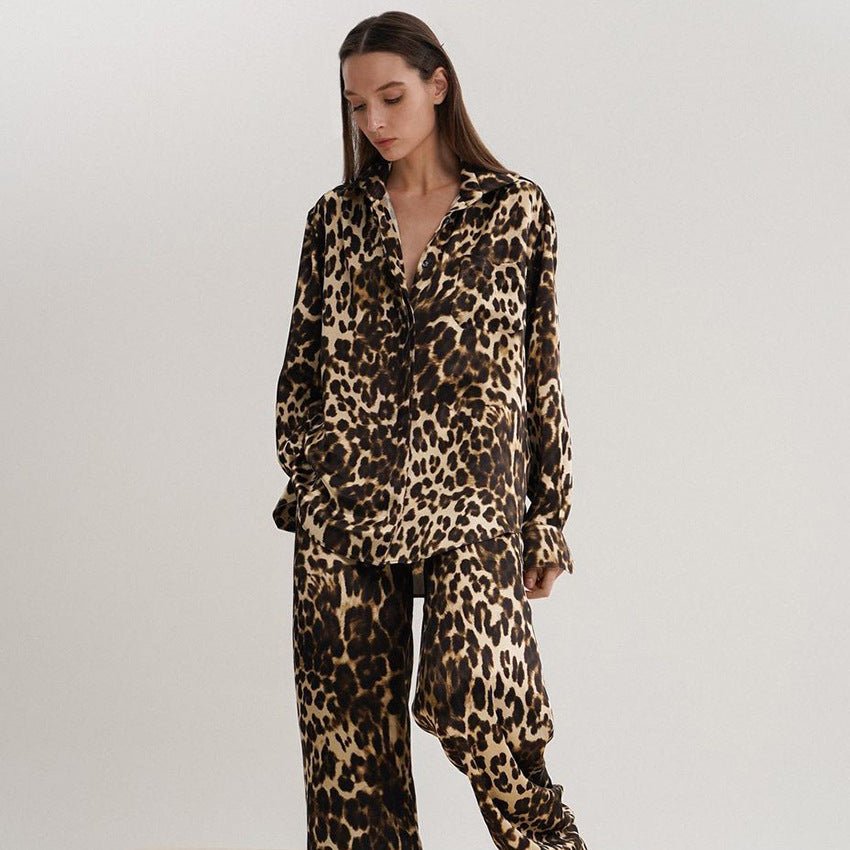 Dames Elegante Trendy Zachte Tweedelige Panterprint Pyjama Set | Florita