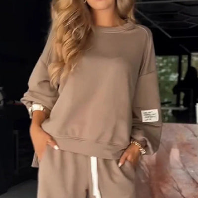 Dames Casual Comfortabele Loungewear Tweedelige Set met Jogger en Crewneck | Diandra