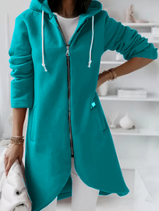 Dames Casual Lange Hoodie Vest met Rits en Capuchon | Rolany