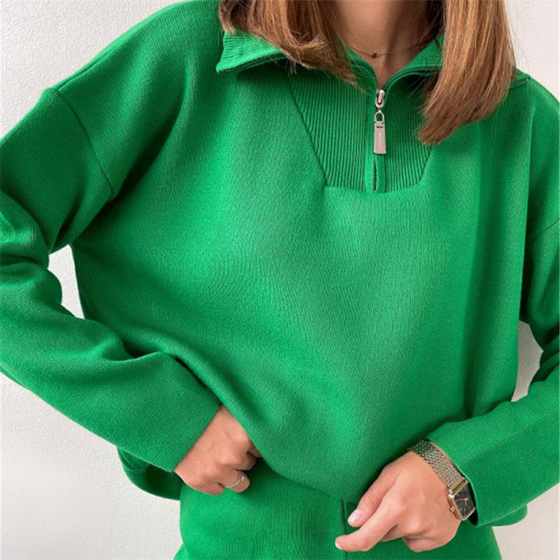 Dames Trendy Basic Trui met Kraag en Rits | Sevora