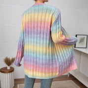 Dames Warm Gebreid Vest in Regenboog Kleuren | Romina