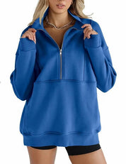 Dames Warme Comfortabele Oversized Half Zip Trui met Kangoeroezak | Sharon