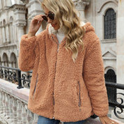 Dames Elegante Trendy Plush Beige Teddy Jas met Capuchon | Shania