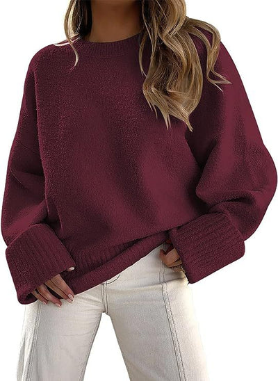 Dames Basic Oversized Veelzijdige Zachte Trui met Ronde Hals | Rumailah