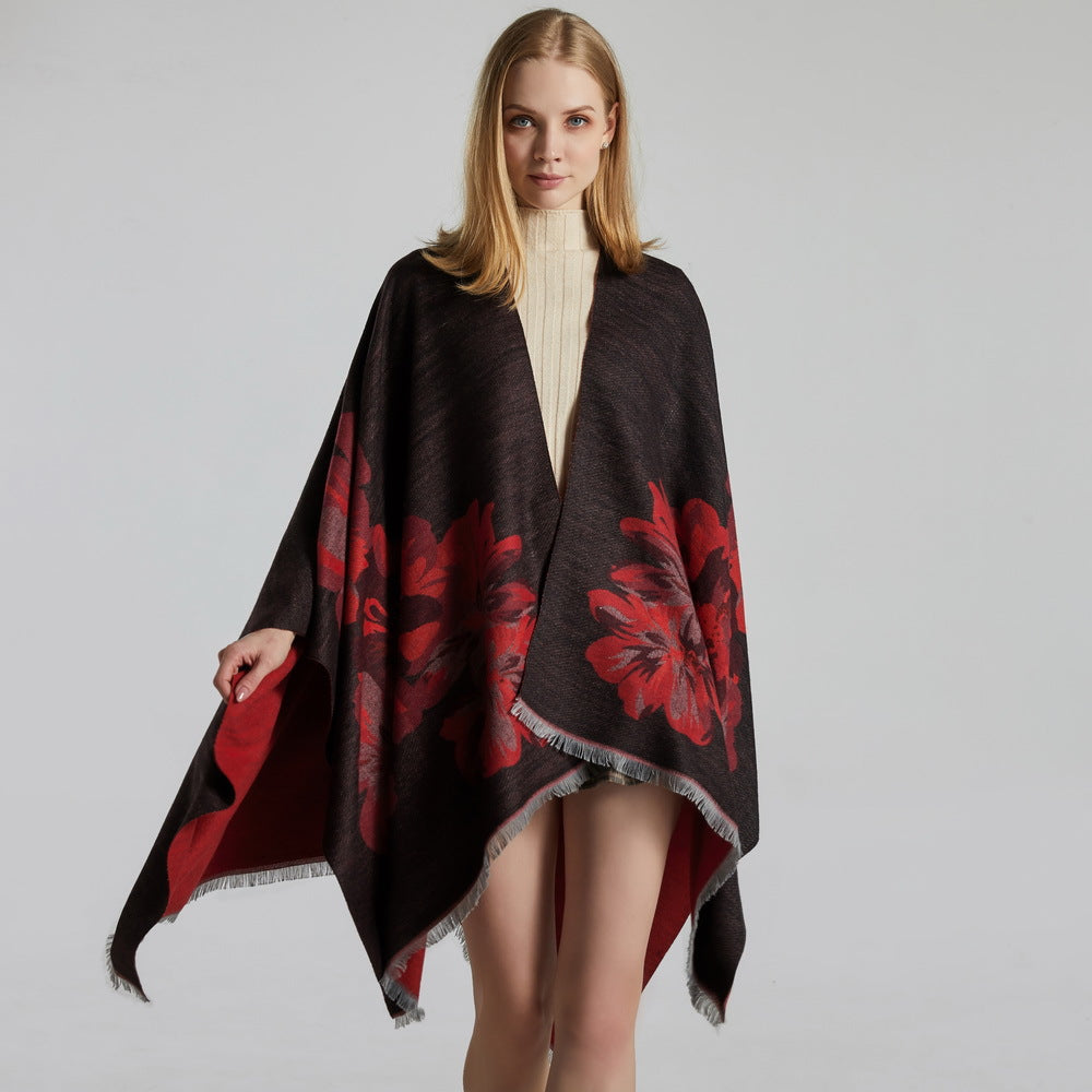 Dames Elegante Cape Sjaal met Bloemen Print | Levi