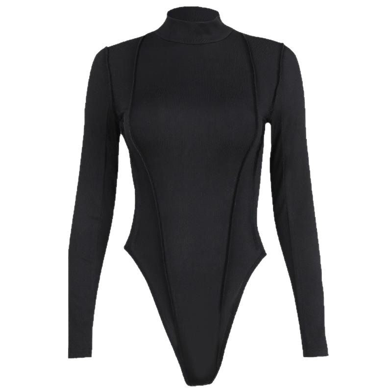 Dames Basic Rib Body met Lange Mouwen en Opstaande Kraag | Taszya
