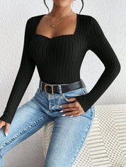 Dames Gebreide Rib Top met Geplooide Voorzijde | Tency
