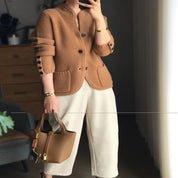 Dames Stijlvolle Luxe Gebreide Wol Look Vest met Chinese Kraag | Ranoa