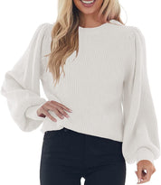 Dames Stijlvolle Gebreide Trui met Pofmouwen en Ronde Hals | Rosena