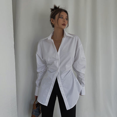 Dames Moderne Getailleerde katoenen blouse met kraag | Hazel