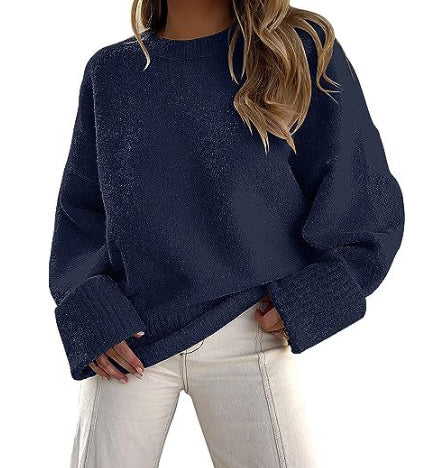 Dames Basic Oversized Veelzijdige Zachte Trui met Ronde Hals | Rumailah