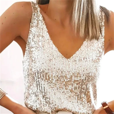 Dames Luxe Feestelijke Pailletten top met V-hals | Thammy