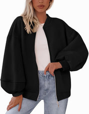 Dames Tijdloze Sportieve Oversized Bomber Jack met Rits | Boraisa