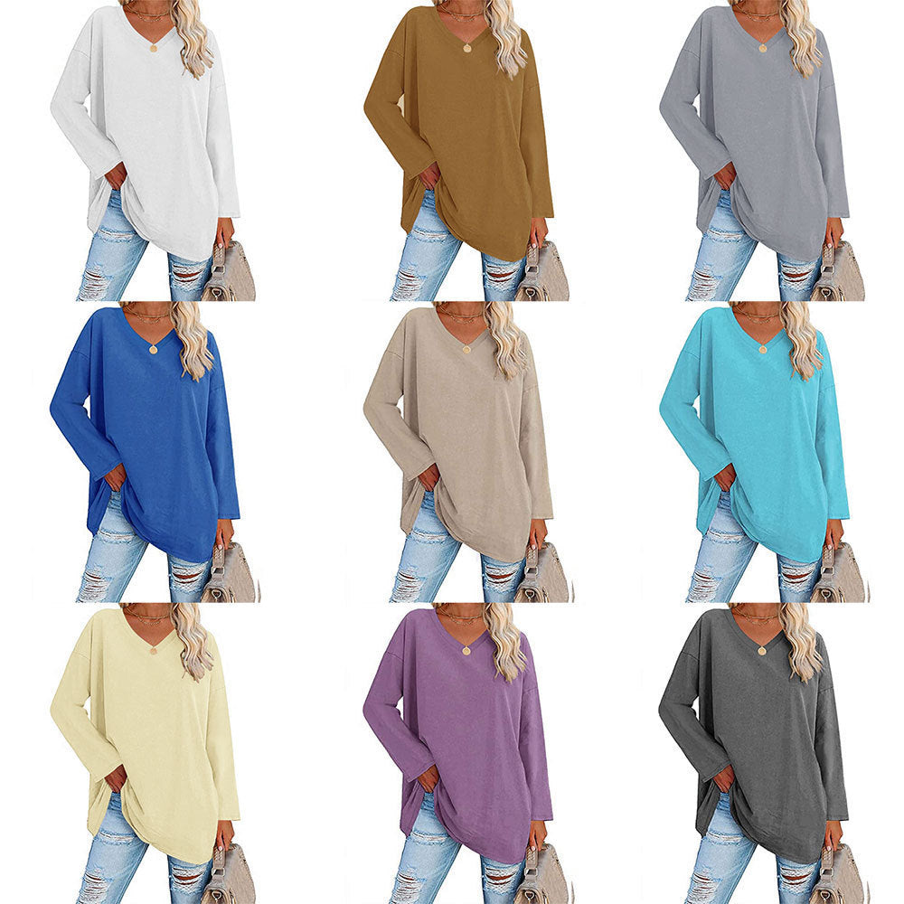 Dames Casual Oversized T-shirt met V-hals en Lange Mouwen | Toba