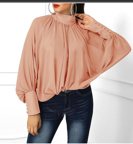 Dames Trendy Veelzijdige Luxe Blouse met Wijde Mouwen | Houwda