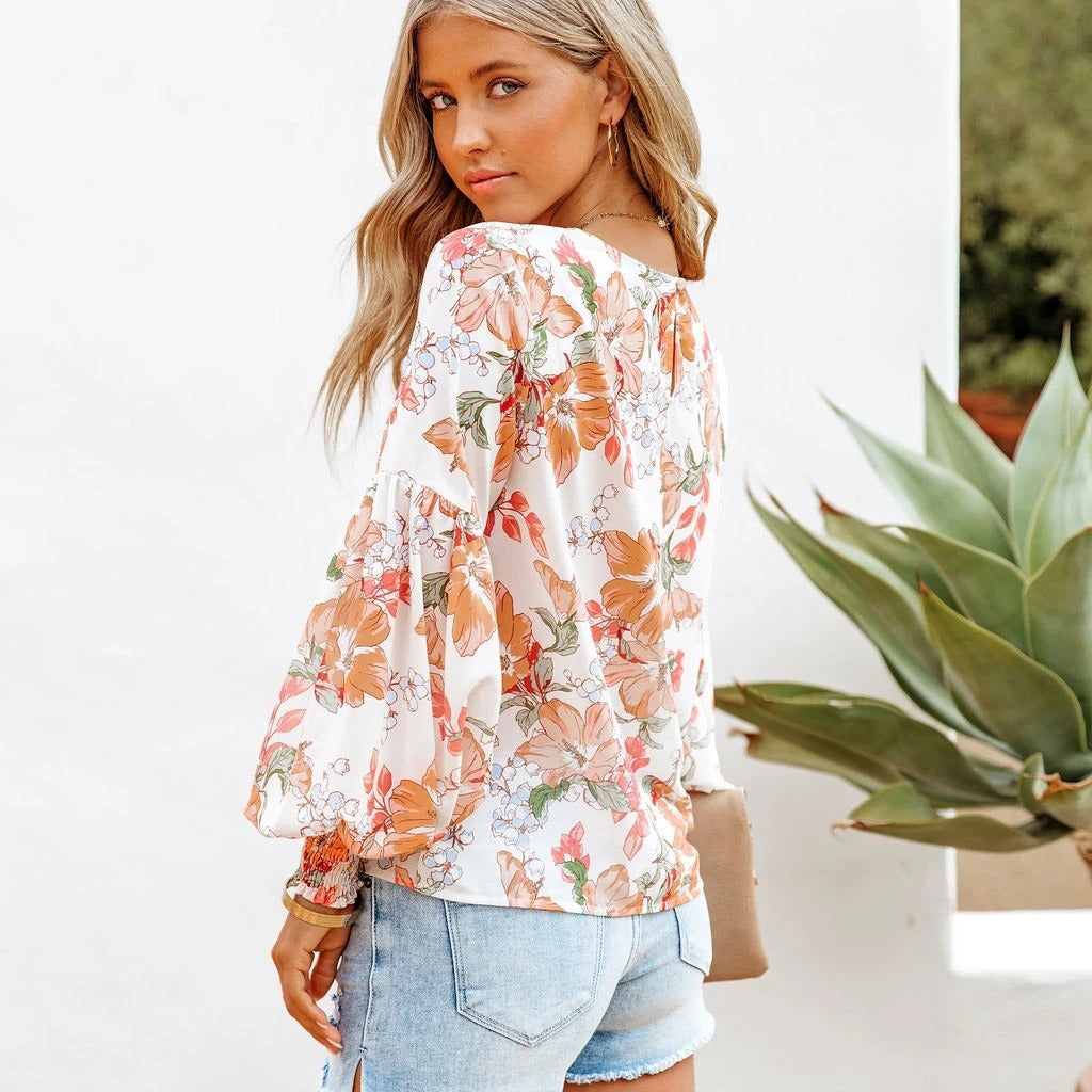 Dames Trendy Stijlvolle Bloemen Print Top met Pof Mouwen | Hester