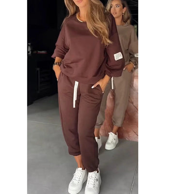 Dames Casual Comfortabele Loungewear Tweedelige Set met Jogger en Crewneck | Diandra