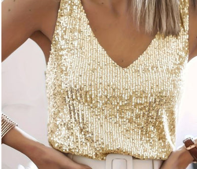 Dames Luxe Feestelijke Pailletten top met V-hals | Thammy