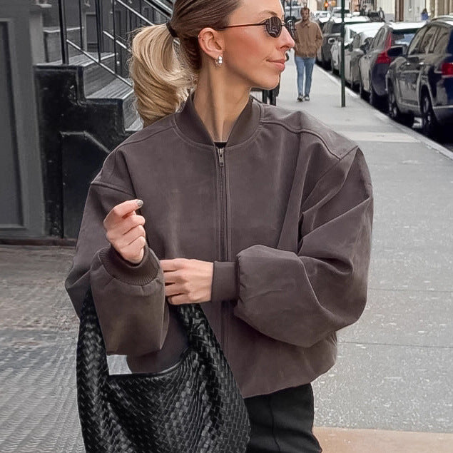 Dames Elegante Vintage Suède Look Bomber Jas | Bolaida