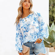 Dames Trendy Stijlvolle Bloemen Print Top met Pof Mouwen | Hester