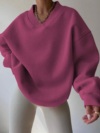 Dames Minimalistische V-Neck Crewneck Sweater | Saffron