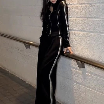 Dames Stijlvolle Sportieve Tweedelige Set met Wijde Broek en Vest met Rits | Desi