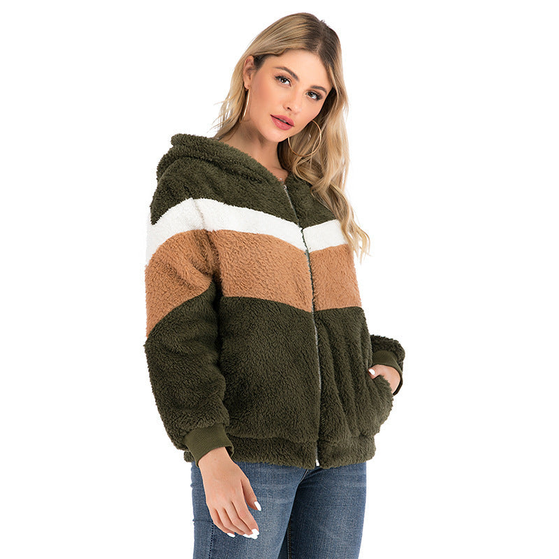 Dames Trendy Comfortabele Teddy Vest Hoodie met Rits en Kleur Vlakken | Shaloma