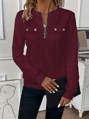 Dames Structuur Sweater Top met Rits en Zakken | Sienna