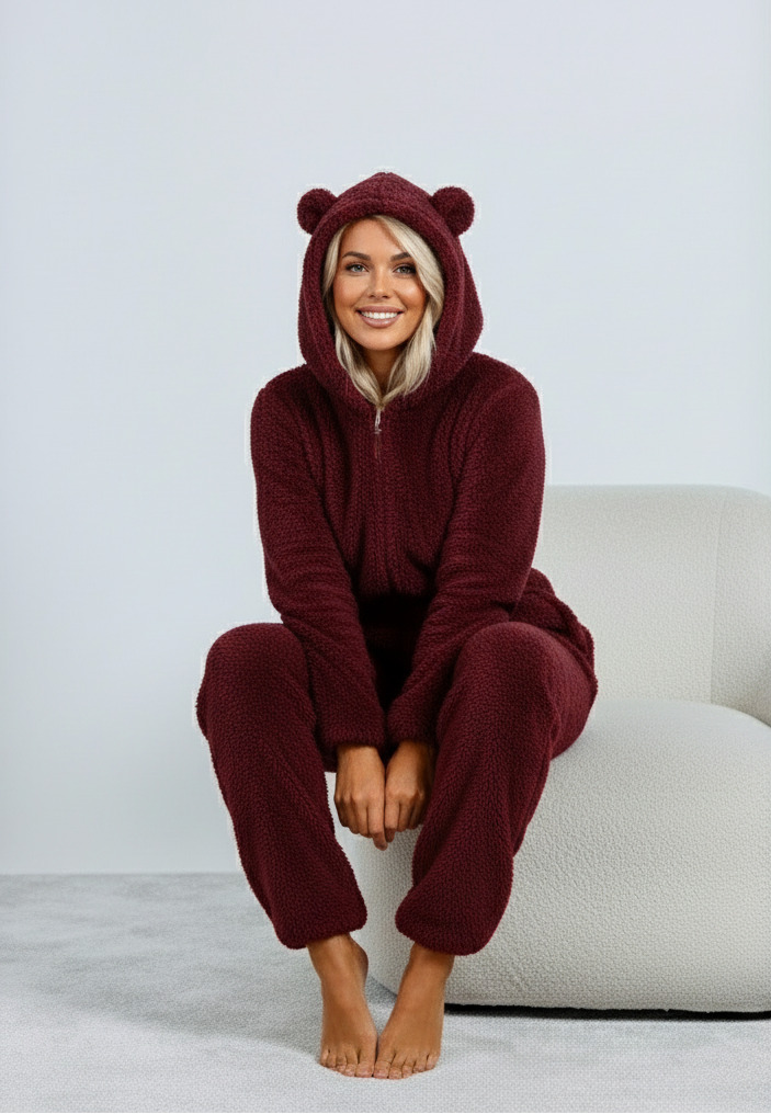 Dames Lounge Wear Teddy Onesie met Beren Oortjes | Felicia
