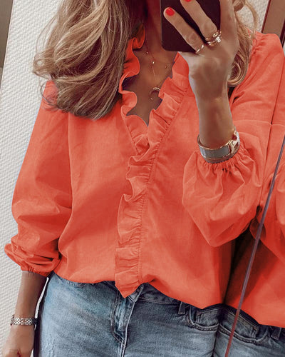 Dames Effen Geweven Blouse met Ruches | Hannah