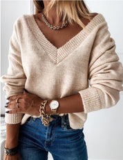 Dames Veelzijdige Elegante Basic Gebreide Trui met V-hals | Rowana