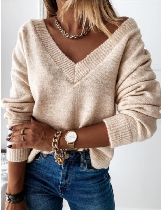 Dames Veelzijdige Elegante Basic Gebreide Trui met V-hals | Rowana