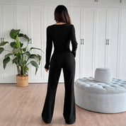 Dames Trendy Aansluitende Slimfit Jumpsuit met Strikdetail en Wijde Pijpen | Naomi