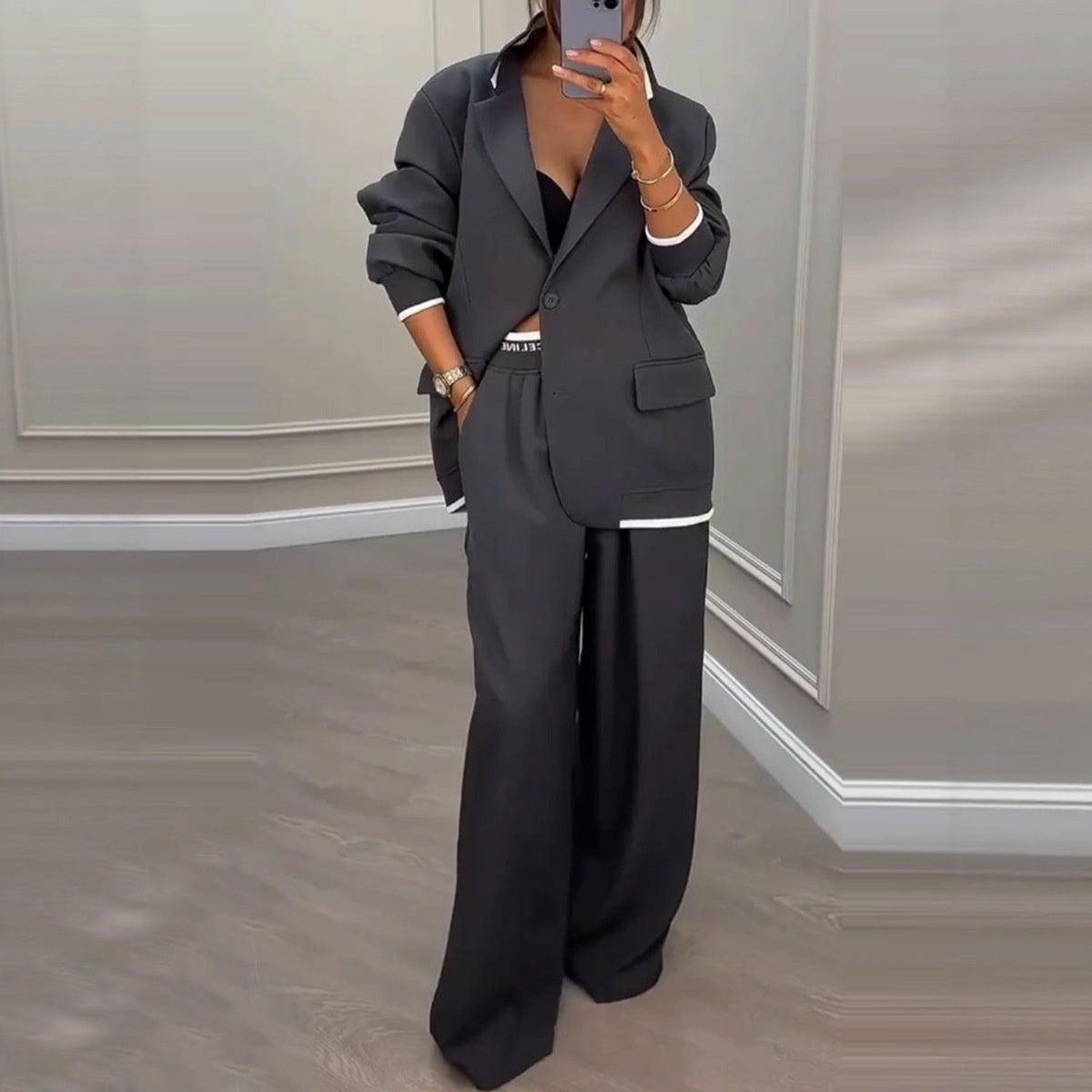 Dames Elegante Trendy Tweedelige Blazer Set met Wijde Broek | Dille