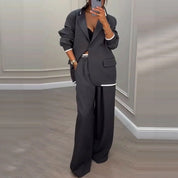 Dames Elegante Trendy Tweedelige Blazer Set met Wijde Broek | Dille