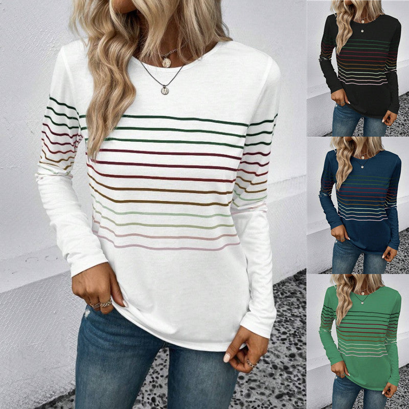 Dames Basic Elegante Stijlvolle Lange Mouwen T-Shirt met Strepen | Tranisa