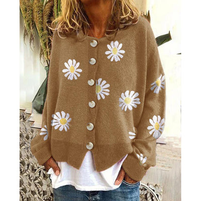 Dames Gebreid Vest met Bloemen | Roos